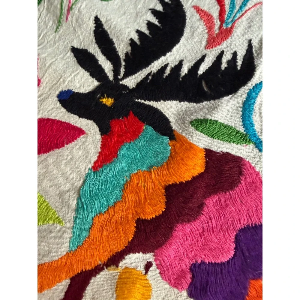 Vintage Otomi Tenango Hand Embroidered Textile Mexican Folk Art 35